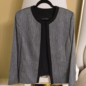 Preston & York Gray and Black Blazer Modern Collarless Design